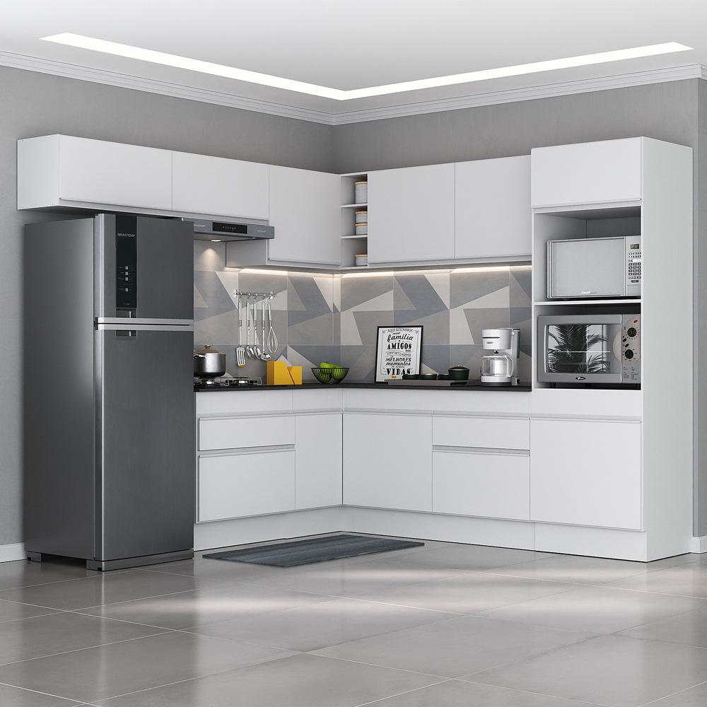 Armário de Cozinha Completa de Canto com Rodapé Veneza Multimóveis V2105  Branco