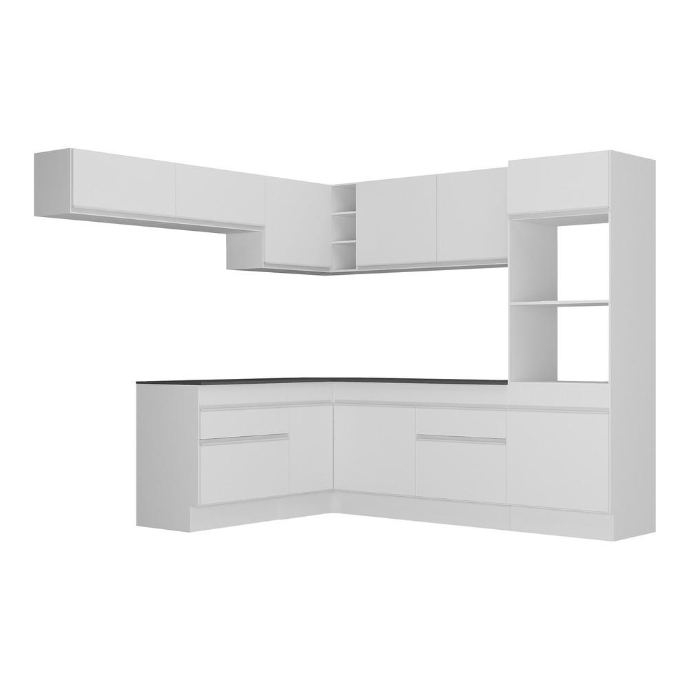 Armário de Cozinha Completa de Canto com Rodapé Veneza Multimóveis V2105  Branco
