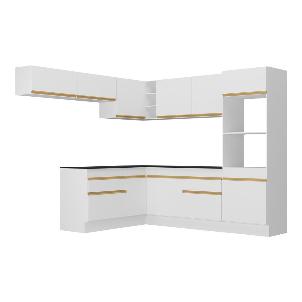 Armário de Cozinha Completa de Canto com Rodapé Veneza Multimóveis V2105  Branco/Dourado