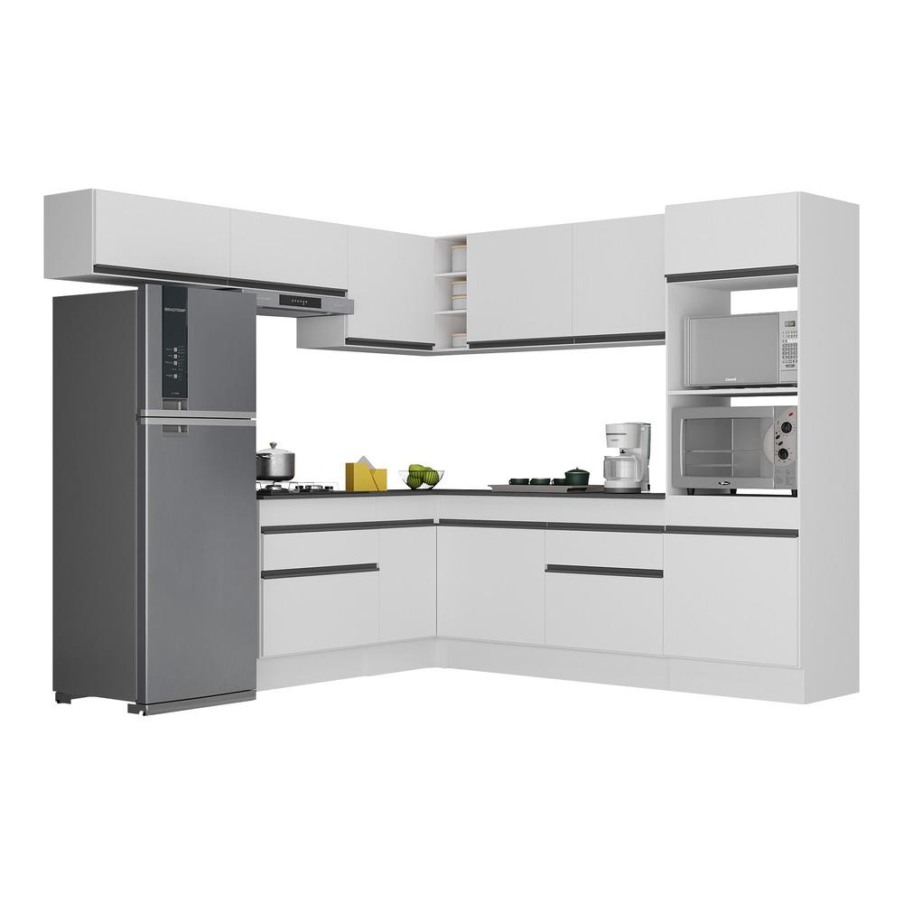 Armário de Cozinha Completa de Canto com Rodapé Veneza Multimóveis V2105  Branco/Preto