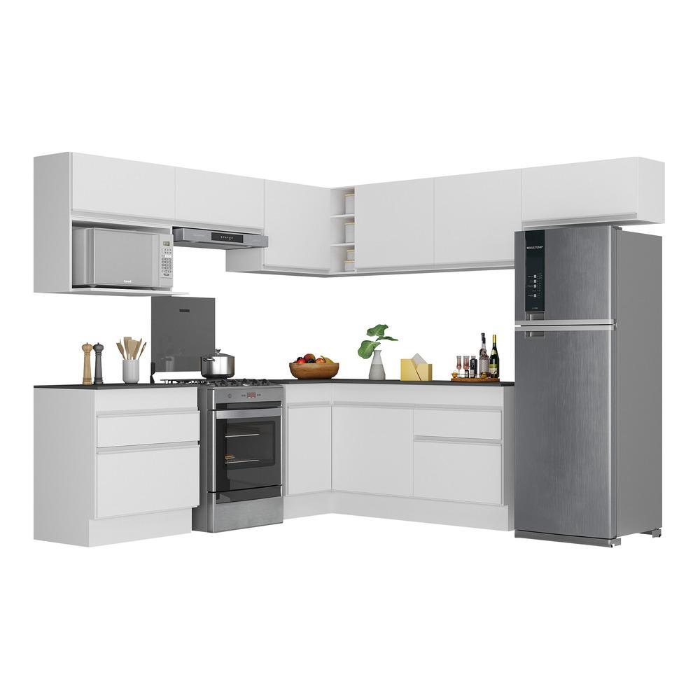 Armário de Cozinha Completa de Canto com Rodapé Veneza Multimóveis V2106  Branco