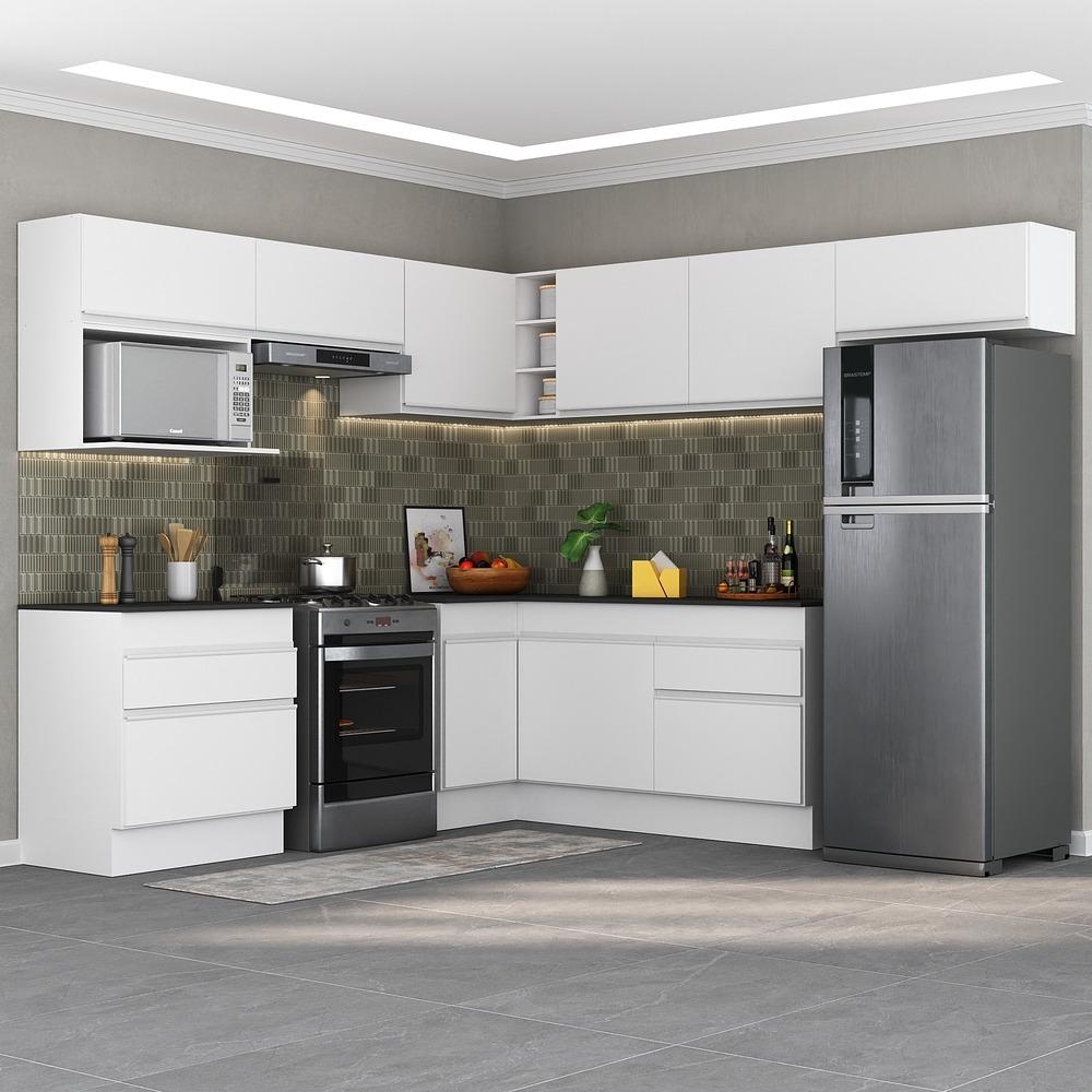 Armário de Cozinha Completa de Canto com Rodapé Veneza Multimóveis V2106  Branco