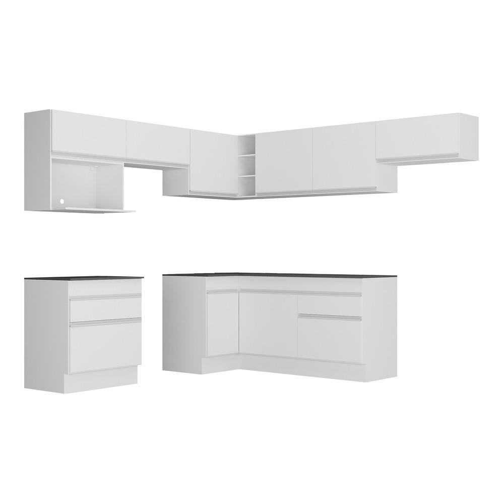 Armário de Cozinha Completa de Canto com Rodapé Veneza Multimóveis V2106  Branco