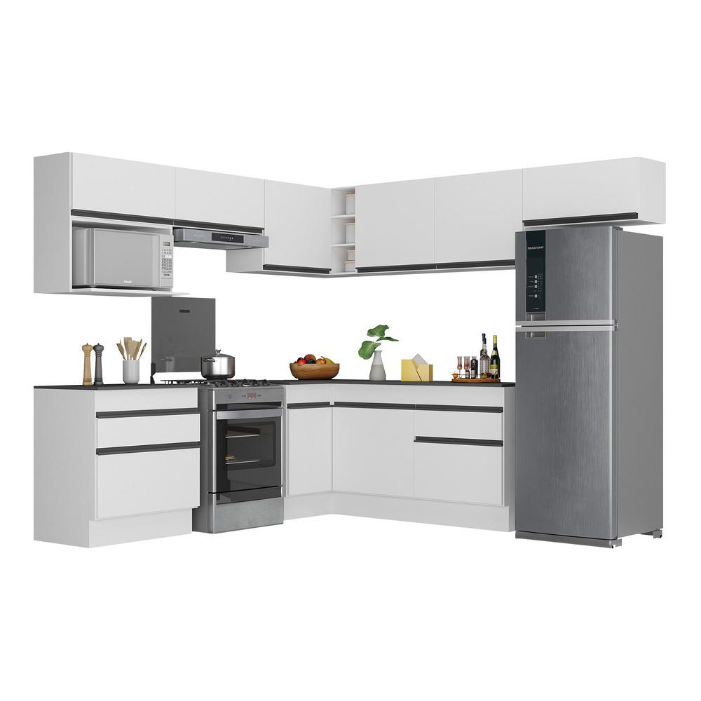Armário de Cozinha Completa de Canto com Rodapé Veneza Multimóveis V2106  Branco/Preto
