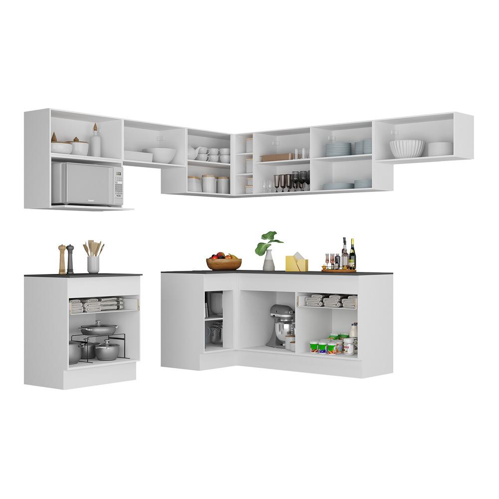 Armário de Cozinha Completa de Canto com Rodapé Veneza Multimóveis V2106  Branco/Preto