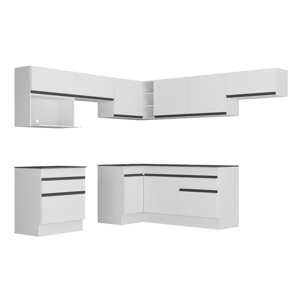 Armário de Cozinha Completa de Canto com Rodapé Veneza Multimóveis V2106  Branco/Preto