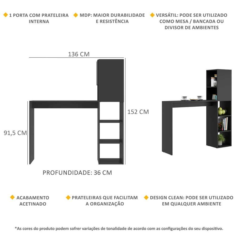 Armário de Cozinha Mesa/Bancada Multimóveis FG6004 Preto