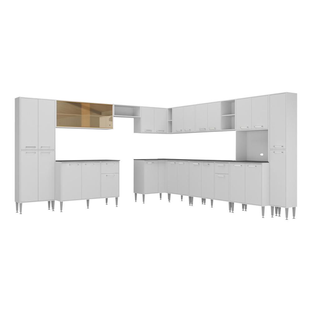 Armário de Cozinha Modulada 12 Pçs com Balcão de Pia Siena Multimóveis MP2240 Branco