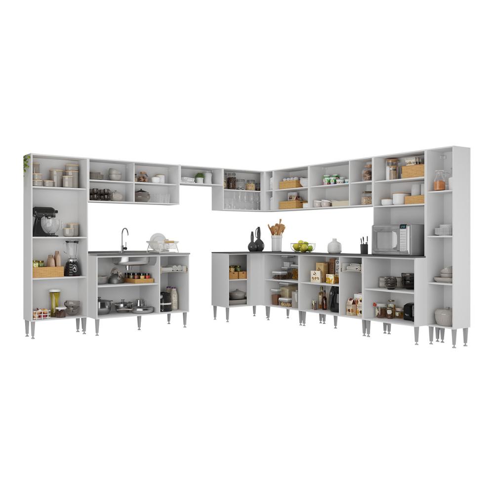 Armário de Cozinha Modulada 12 Pçs com Balcão de Pia Siena Multimóveis MP2240 Branco/Preto