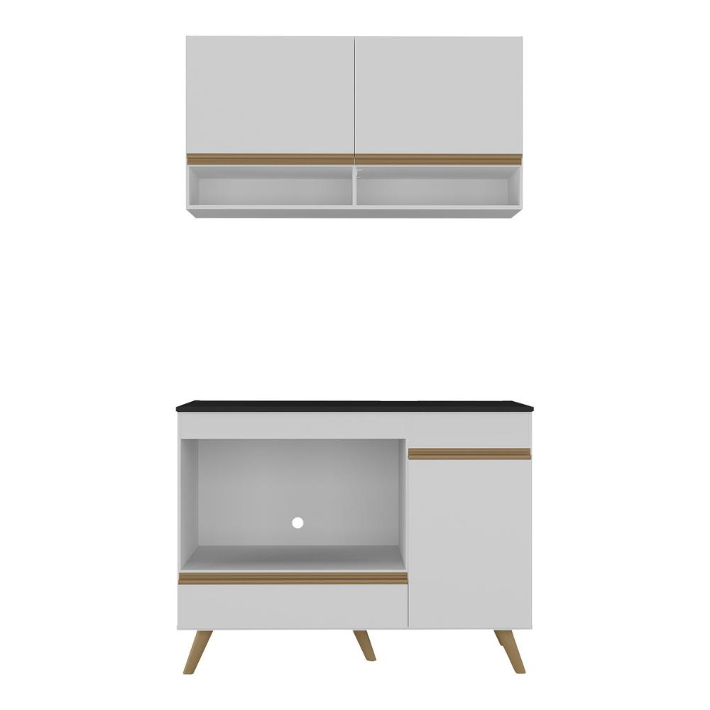 Armário de Cozinha Modulada Compacta 105cm com Balcão para Cooktop Veneza Multimóveis MP2260 Branco/Dourado