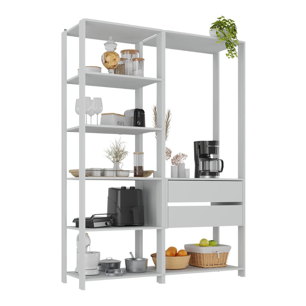 Armário de Cozinha Modulada Compacta 135cm 2 Peças com 2 Gavetas Multimóveis MP2284 Branco