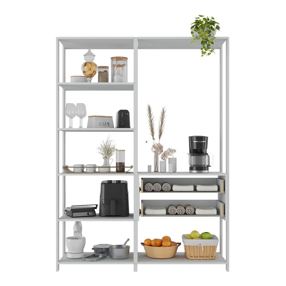 Armário de Cozinha Modulada Compacta 135cm 2 Peças com 2 Gavetas Multimóveis MP2284 Branco