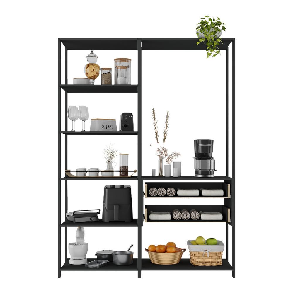 Armário de Cozinha Modulada Compacta 135cm 2 Peças com 2 Gavetas Multimóveis MP2284 Preto