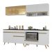 Armário de Cozinha Modulada Compacta 225cm com Balcão para Cooktop Veneza Multimóveis MP2263 Branco/Dourado