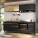 Armário de Cozinha Modulada Compacta 225cm com Balcão para Cooktop Veneza Multimóveis MP2263 Preto/Dourado