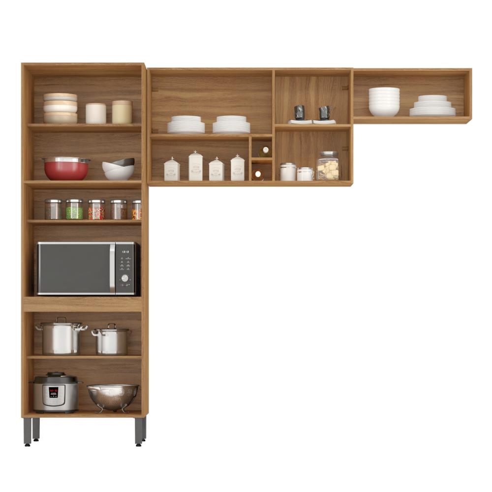 Armário de Cozinha Modulada Compacta 260cm 3 Pçs Multimóveis CR20471 Amêndola/Branco