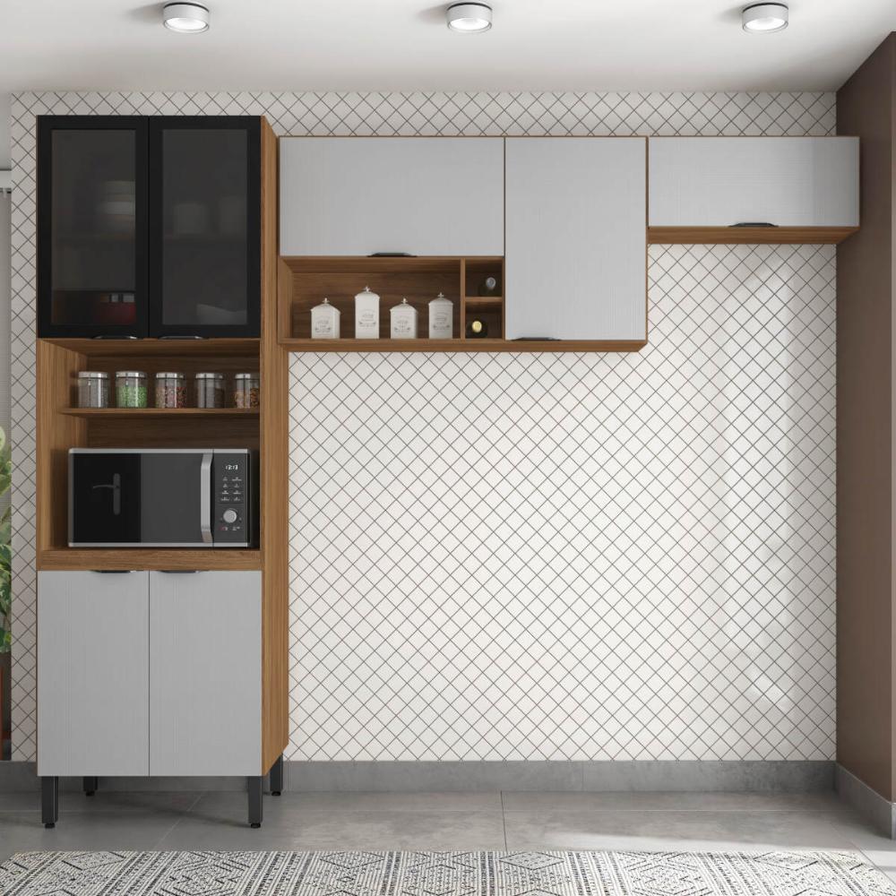 Armário de Cozinha Modulada Compacta 260cm 3 Pçs Multimóveis CR20471 Amêndola/Nude Prime TX