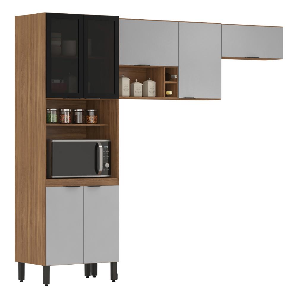 Armário de Cozinha Modulada Compacta 260cm 3 Pçs Multimóveis CR20471 Amêndola/Nude Prime TX