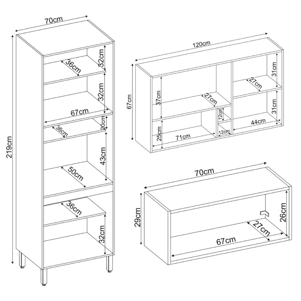 Armário de Cozinha Modulada Compacta 260cm 3 Pçs Multimóveis CR20471 Amêndola/Nude Prime TX