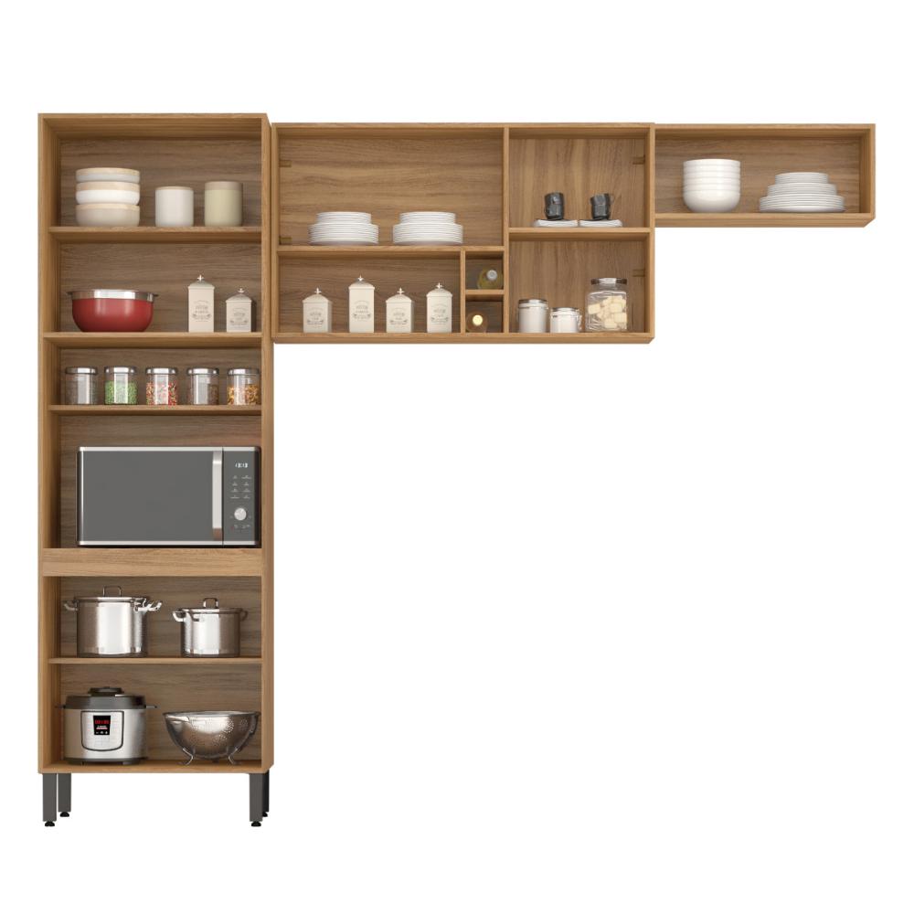 Armário de Cozinha Modulada Compacta 260cm 3 Pçs Multimóveis CR20471 Amêndola/Nude Prime TX