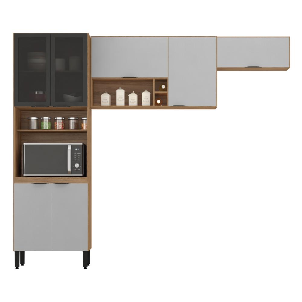 Armário de Cozinha Modulada Compacta 260cm 3 Pçs Multimóveis CR20471 Amêndola/Nude Prime TX