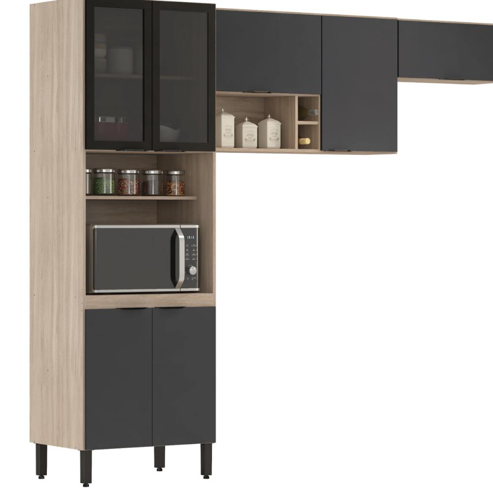 Armário de Cozinha Modulada Compacta 260cm 3 Pçs Multimóveis CR20471 Avena/Grafito