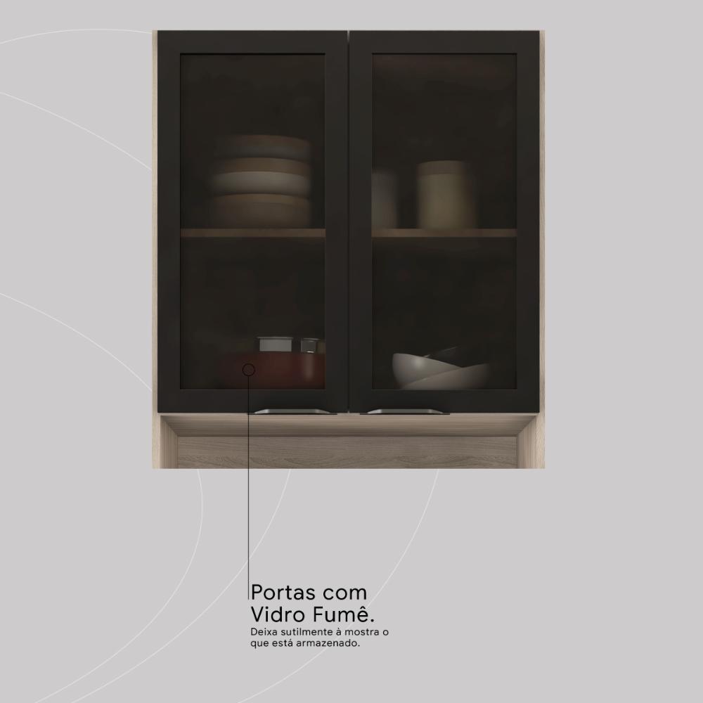 Armário de Cozinha Modulada Compacta 260cm 3 Pçs Multimóveis CR20471 Avena/Grafito