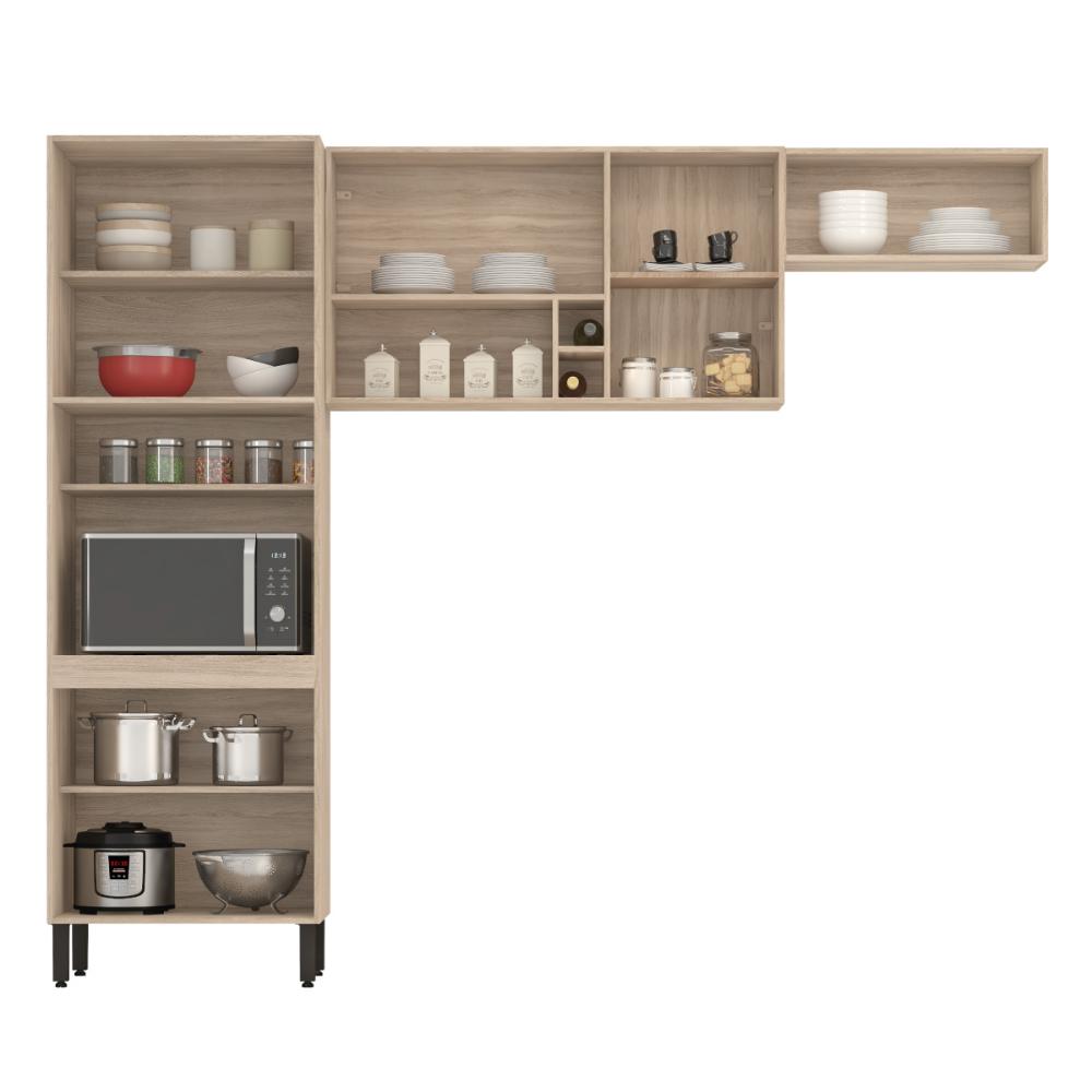 Armário de Cozinha Modulada Compacta 260cm 3 Pçs Multimóveis CR20471 Avena/Grafito