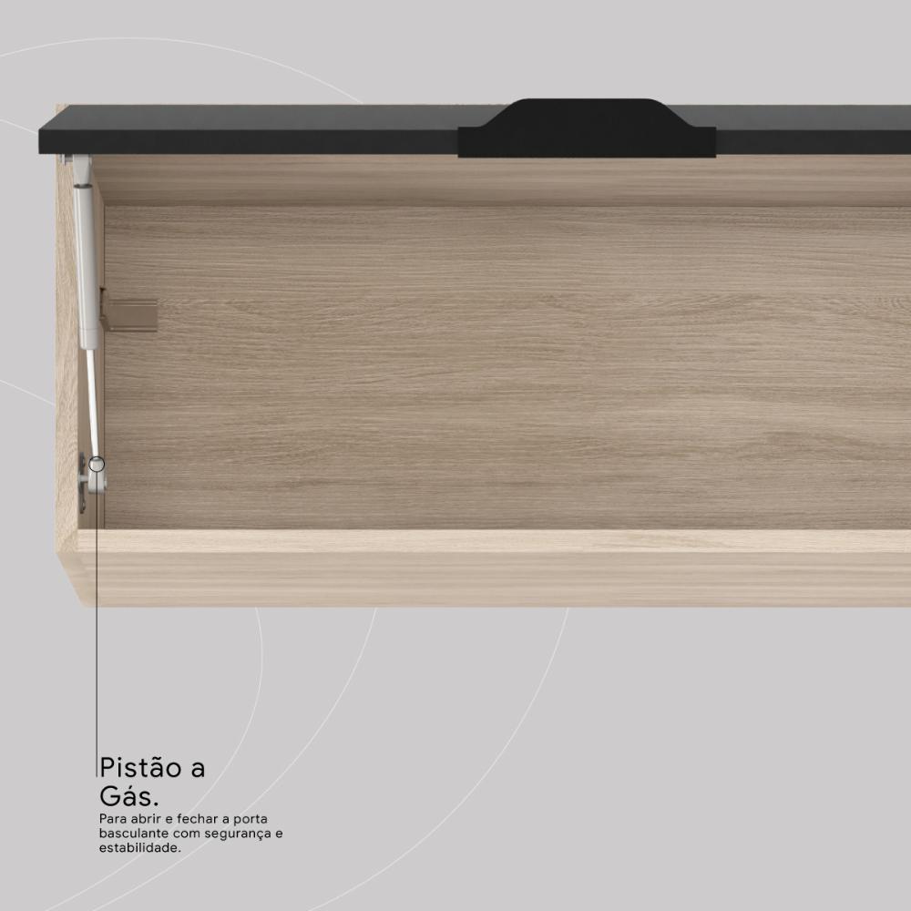 Armário de Cozinha Modulada Compacta 260cm 3 Pçs Multimóveis CR20471 Avena/Grafito