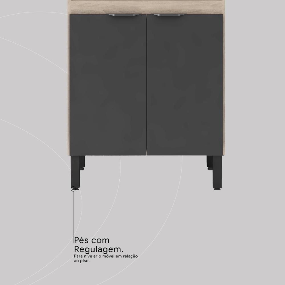 Armário de Cozinha Modulada Compacta 260cm 3 Pçs Multimóveis CR20471 Avena/Grafito