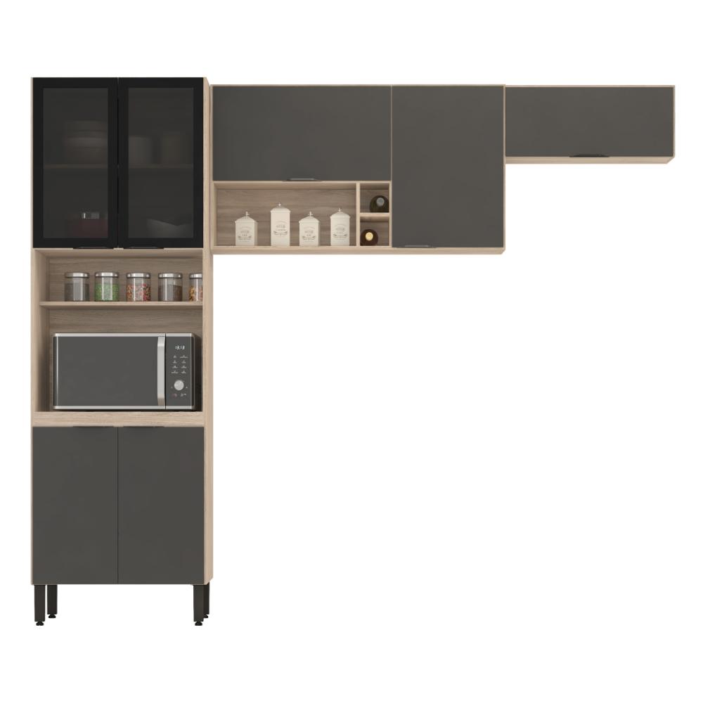 Armário de Cozinha Modulada Compacta 260cm 3 Pçs Multimóveis CR20471 Avena/Grafito