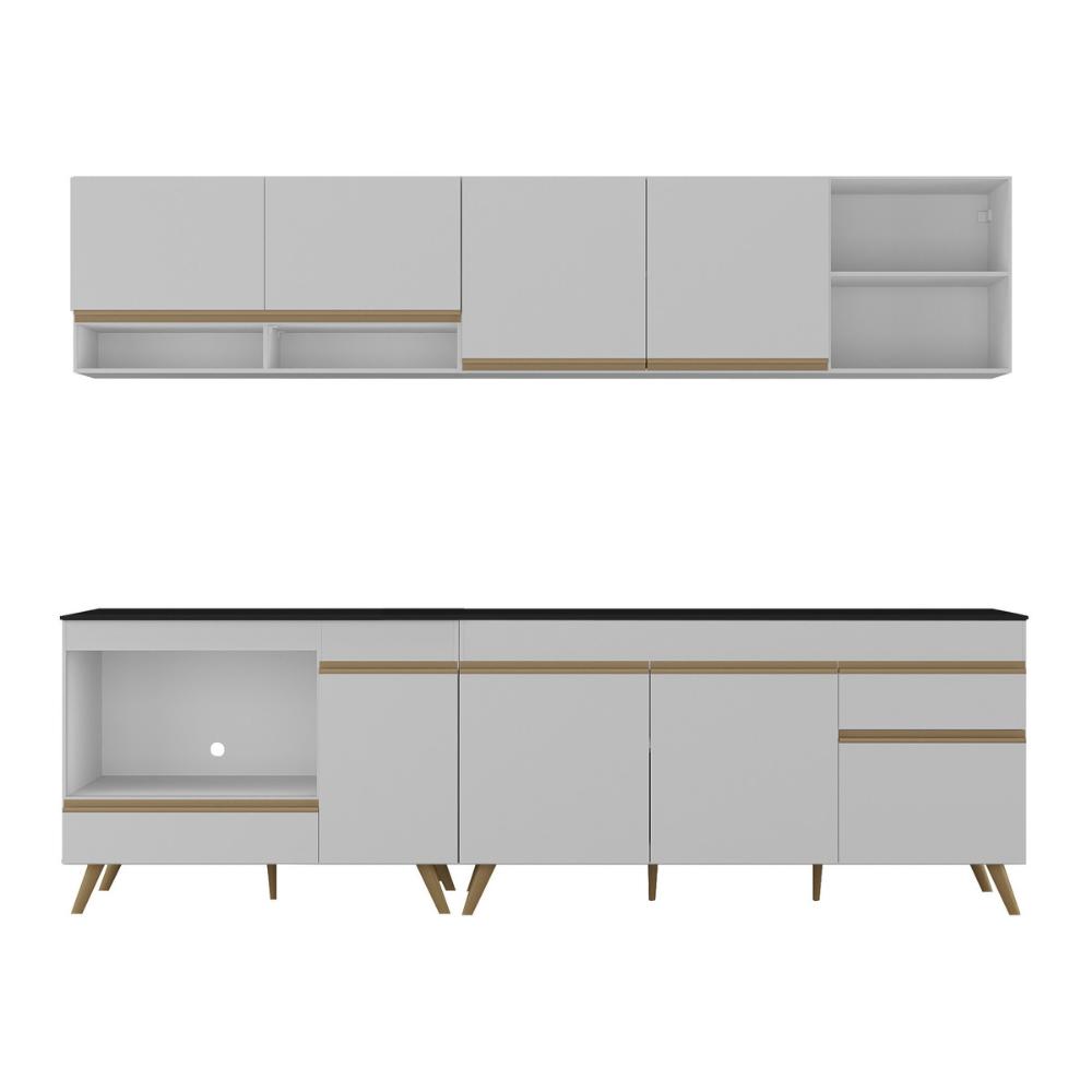 Armário de Cozinha Modulada Compacta 4 Pçs com Balcão para Cooktop Veneza Multimóveis MP2261 Branco/Dourado