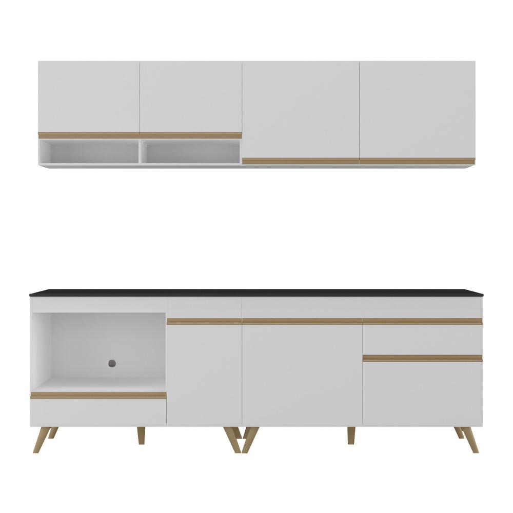 Armário de Cozinha Modulada Compacta com Balcão para Cooktop/Forno Veneza Multimóveis MP2262 Branco/Dourado
