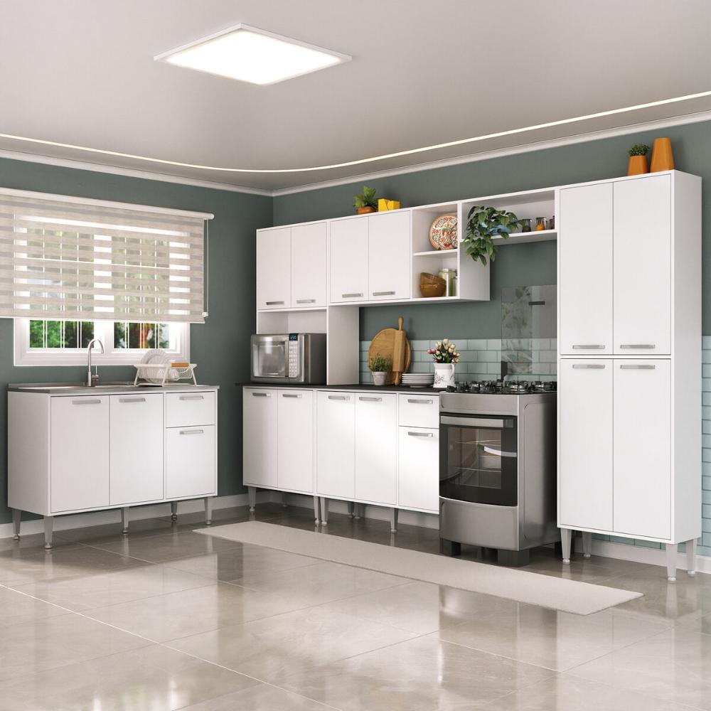 Armário de Cozinha Modulada Completa 6 Pçs com Balcão para Pia Siena Multimóveis MP2285 Branco