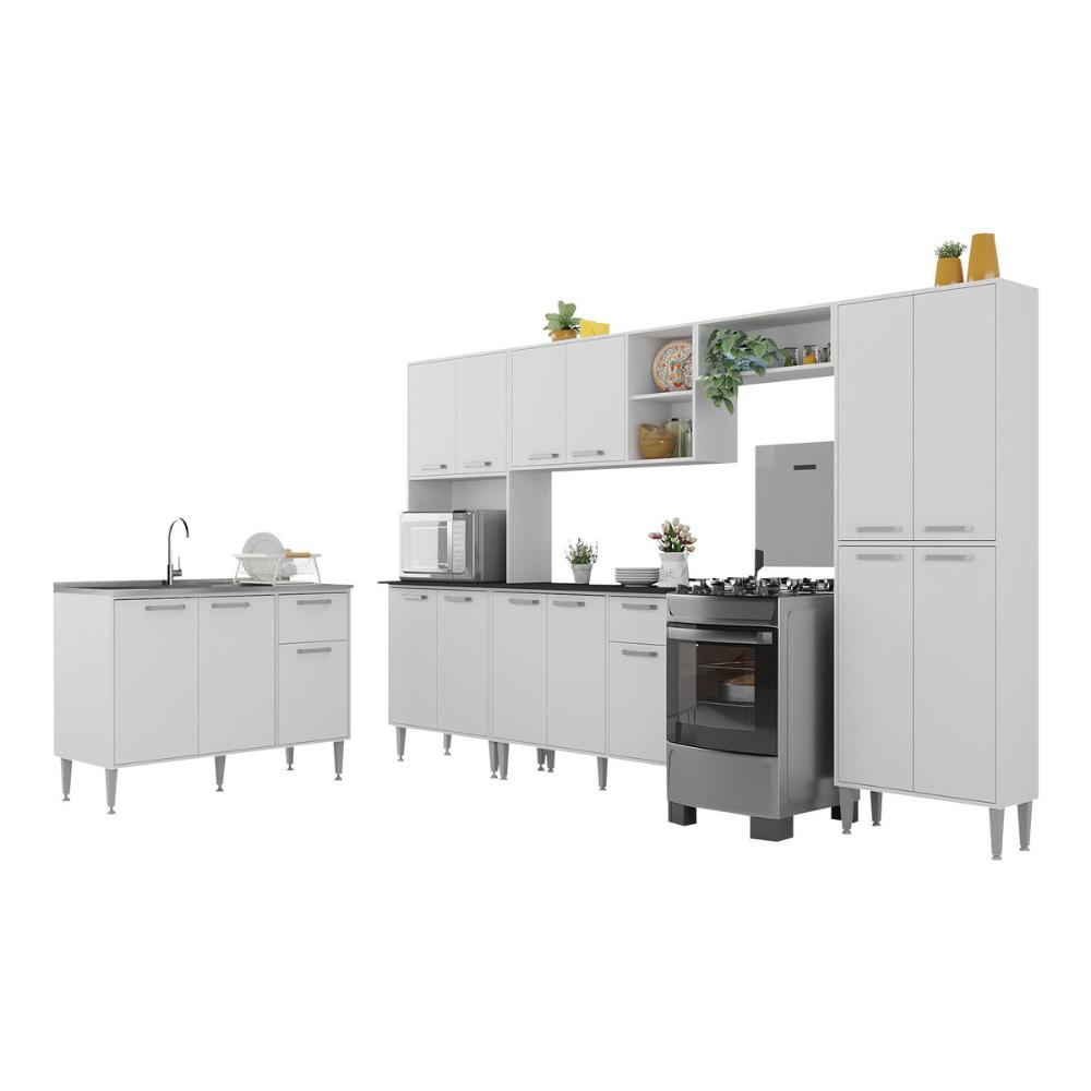 Armário de Cozinha Modulada Completa 6 Pçs com Balcão para Pia Siena Multimóveis MP2285 Branco
