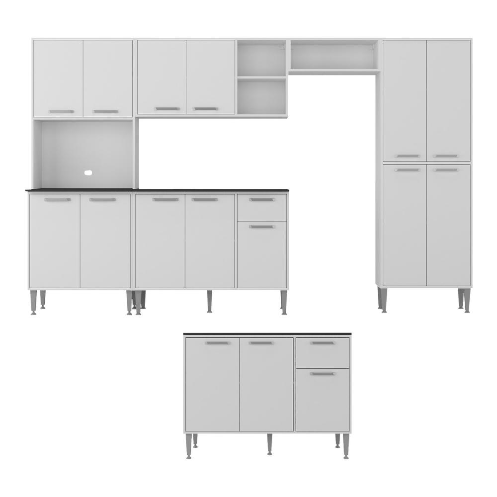 Armário de Cozinha Modulada Completa 6 Pçs com Balcão para Pia Siena Multimóveis MP2285 Branco