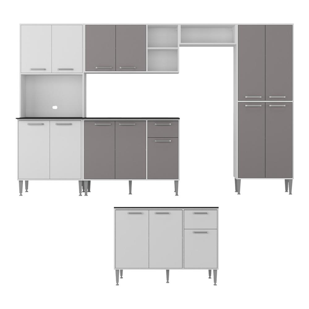 Armário de Cozinha Modulada Completa 6 Pçs com Balcão para Pia Siena Multimóveis MP2285 Branco/Lacca Fumê