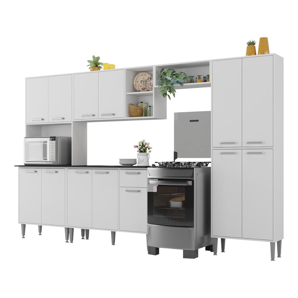 Armário de Cozinha Modulada Completa Compacta 294cm com Balcão de Pia Multimóveis MP2280 Branco