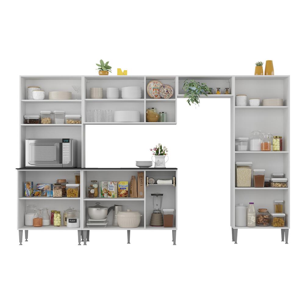 Armário de Cozinha Modulada Completa Compacta 294cm com Balcão de Pia Multimóveis MP2280 Branco