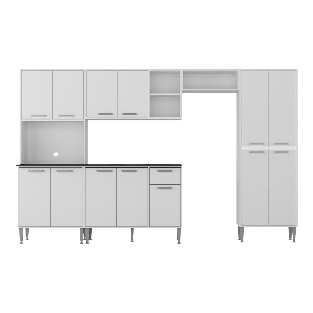 Armário de Cozinha Modulada Completa Compacta 294cm com Balcão de Pia Multimóveis MP2280 Branco