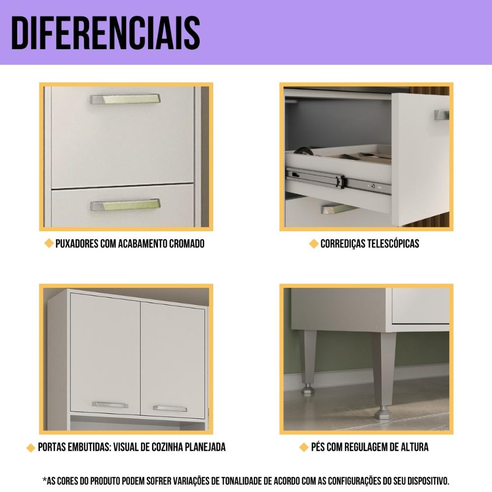 Armário de Cozinha Modulada Completa Compacta 294cm com Balcão de Pia Multimóveis MP2280 Branco/Lacca Fumê