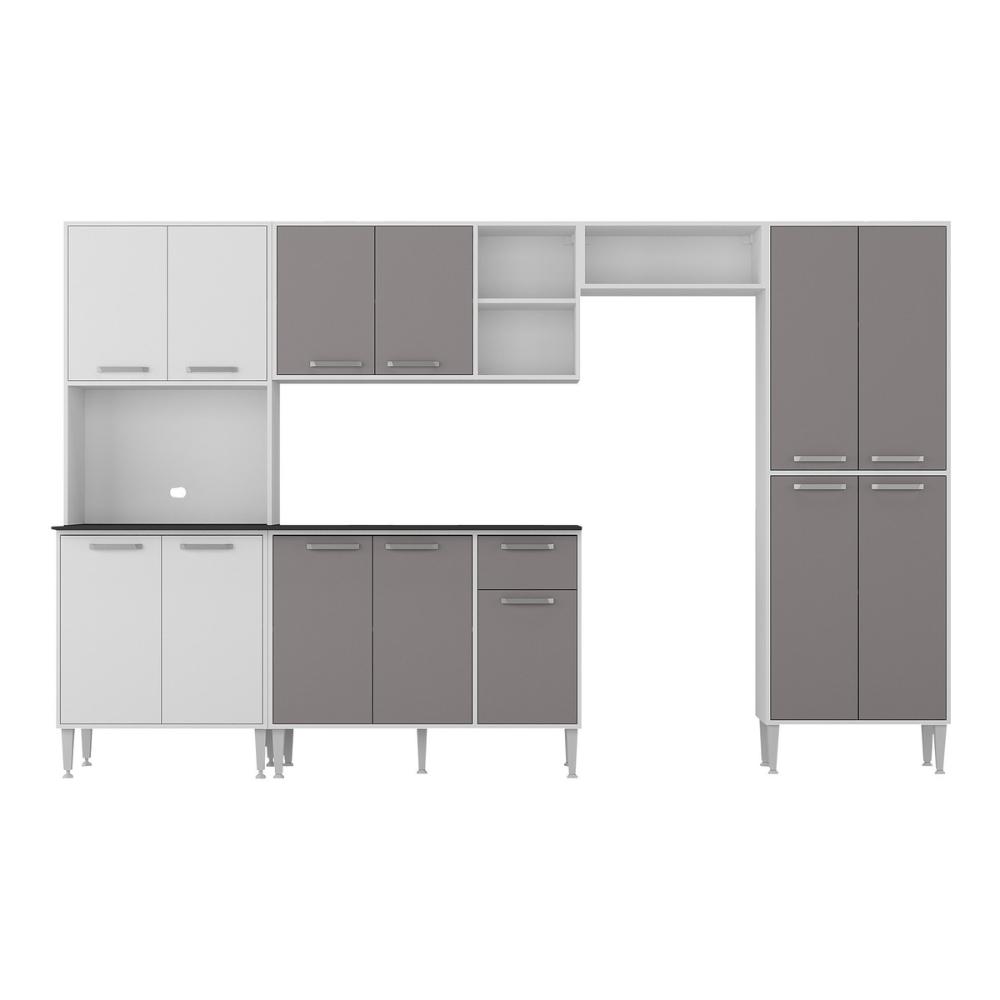 Armário de Cozinha Modulada Completa Compacta 294cm com Balcão de Pia Multimóveis MP2280 Branco/Lacca Fumê