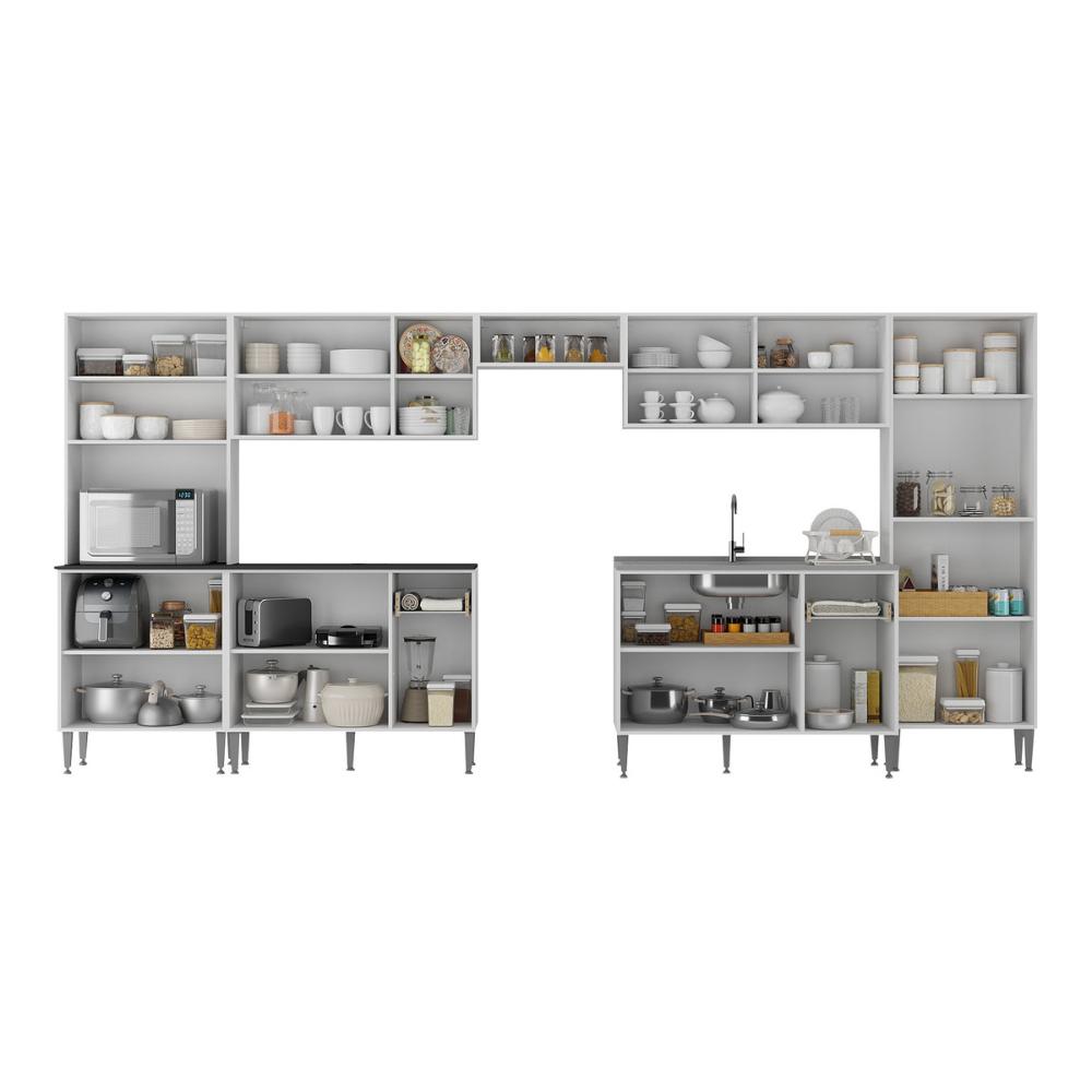 Armário de Cozinha Modulada Completa Compacta 399cm com Balcão de Pia Multimóveis MP2279 Branco