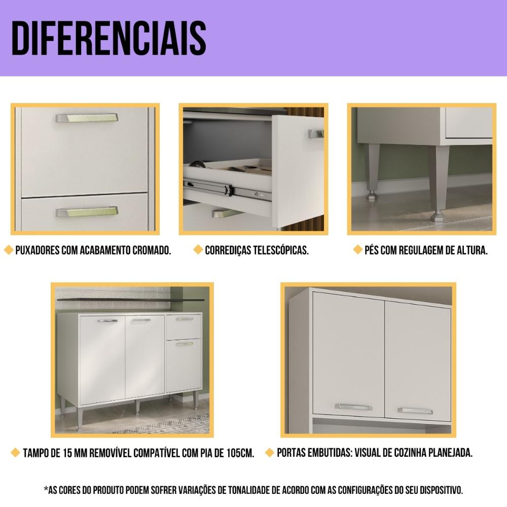 Armário de Cozinha Modulada Completa Compacta 399cm com Balcão de Pia Multimóveis MP2279 Branco