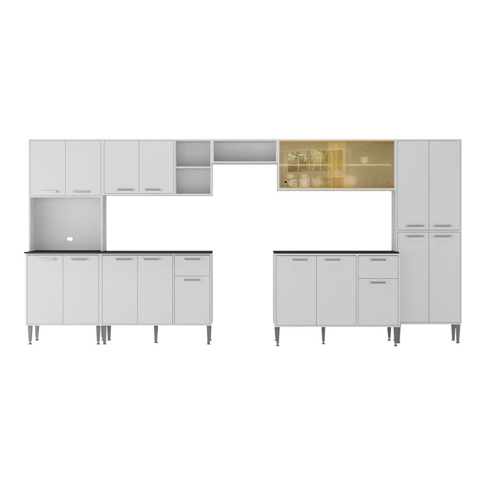 Armário de Cozinha Modulada Completa Compacta 399cm com Balcão de Pia Multimóveis MP2279 Branco