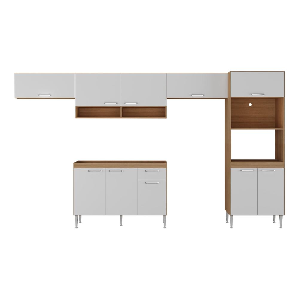 Armário de Cozinha Modulada com Balcão de Pia e Torre Quente Paris Multimóveis MP2224 Rustic/Branco