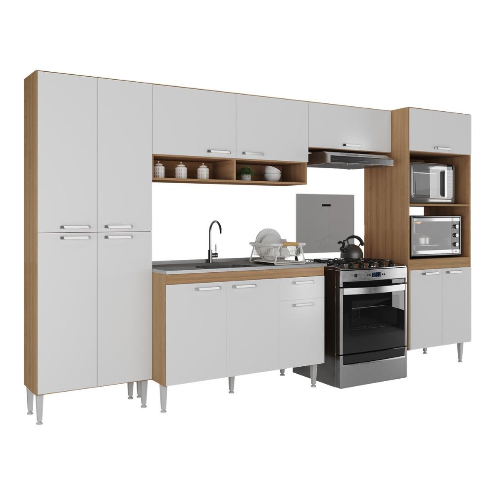 Armário de Cozinha Modulada com Gabinete de Pia 5 Pçs Paris Multimóveis MP2222 Rustic/Branco