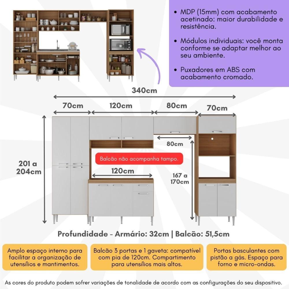 Armário de Cozinha Modulada com Gabinete de Pia 5 Pçs Paris Multimóveis MP2222 Rustic/Branco