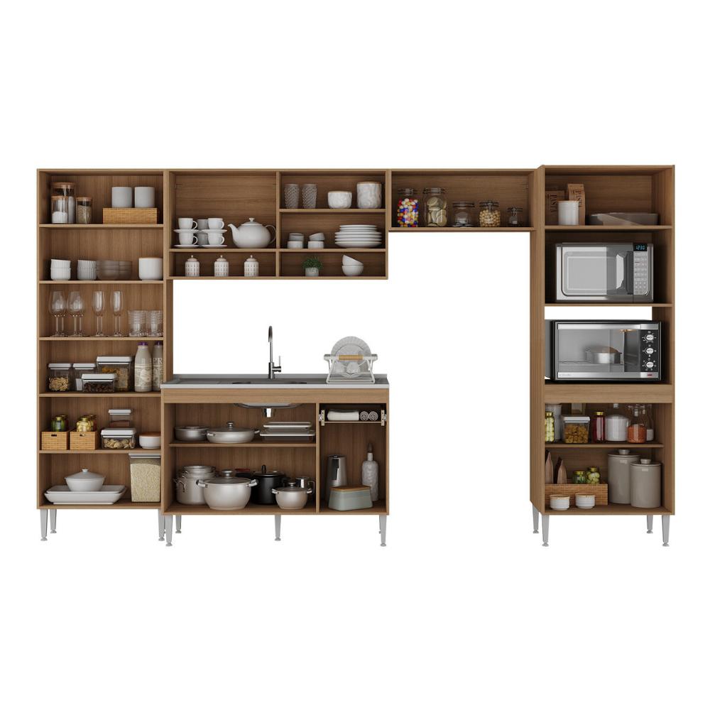 Armário de Cozinha Modulada com Gabinete de Pia 5 Pçs Paris Multimóveis MP2222 Rustic/Branco