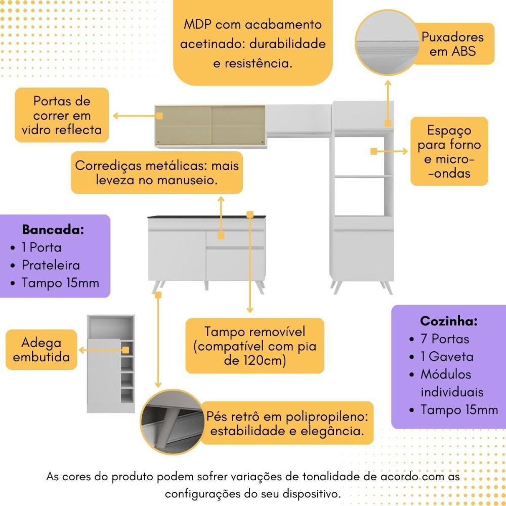 Armário de Cozinha Modulado com Bancada Americana Multimóveis MP2209 Branco